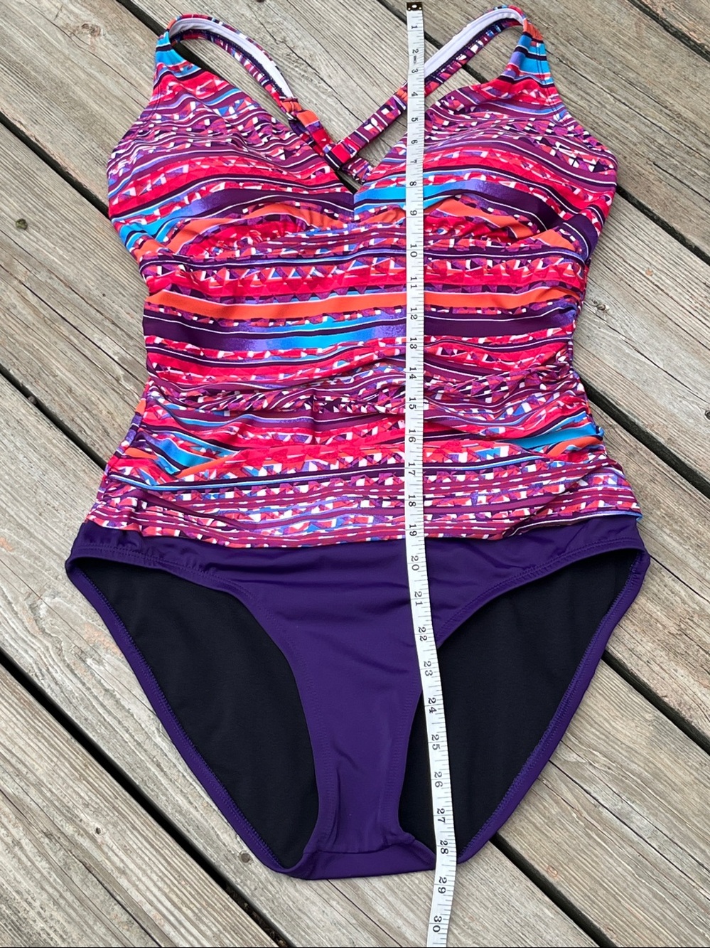 Jantzen geo-print ruched one-piece bathing suit M-L - Picture 10 of 10